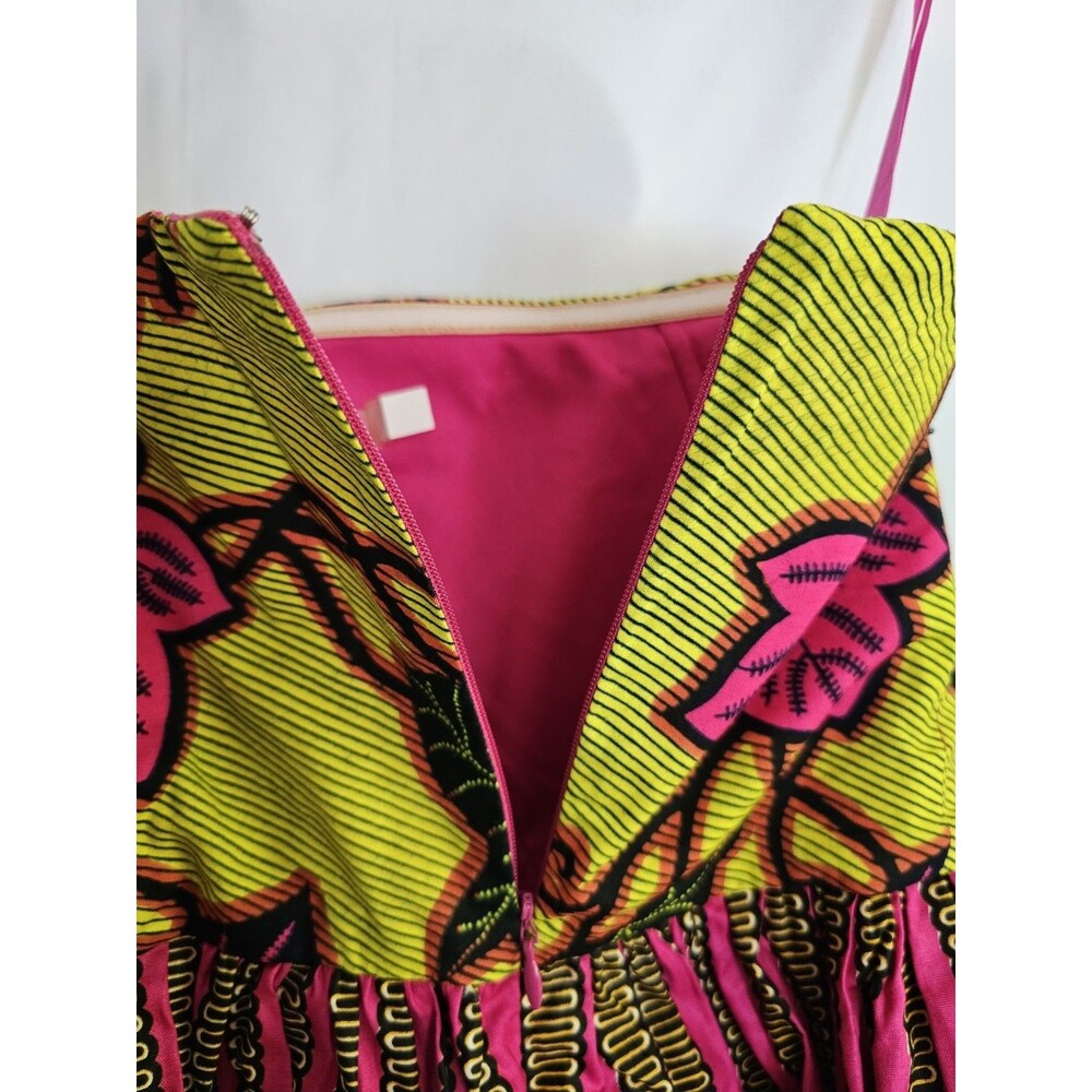 Boxing Kitten Urban Outfitters Size 6 Bustier Dress Pink Yellow African Print - Picture 6 of 8